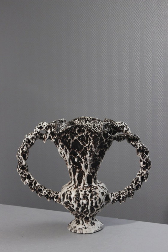 Image 1 of Marius Giuge a Vallauris - Vaso brutalista in ceramica smaltata con lava, anni '50