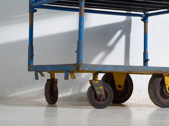 Industrial blue metal cart – Factory trolley Europe – circa 1950 #1 – Bar carts, Iron, Industrieel (photo 14 of 35)