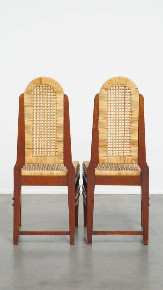 Image 1 of 2 Holzstühle im Art Deco Design mit Sitz und Rückenlehne aus Korbgeflecht