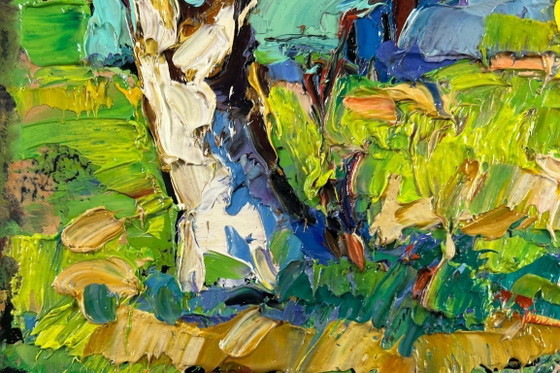 Image 1 of Original Oil Painting Summer House Landscape Silence and sun in the yard
