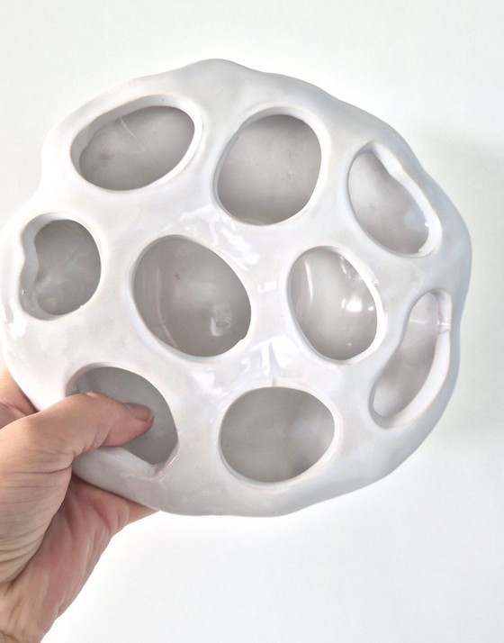 White Ceramic Lotus Flower Vase With Multiple Openings (photo 3 of 6)