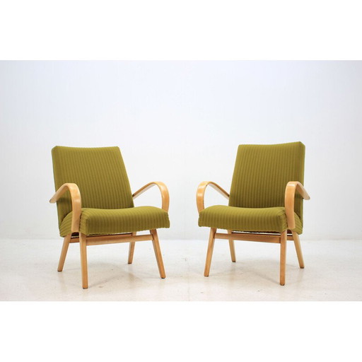 Paire de fauteuils verts en bois de chêne