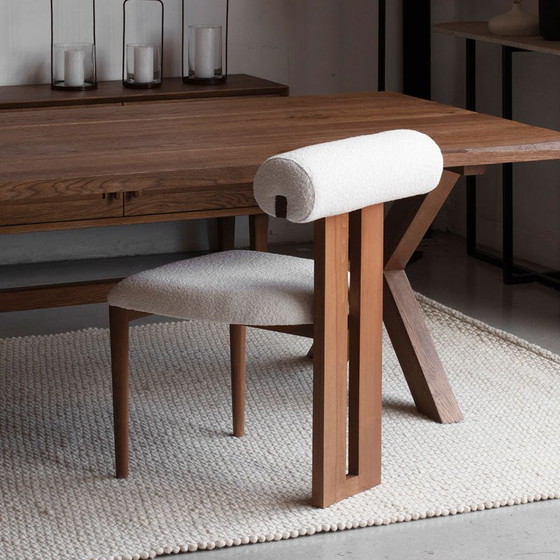 Design Chair in Solid Wood and Bouclé Fabric 50x40x60 – Dining chairs, Textile (photo 3 of 6)