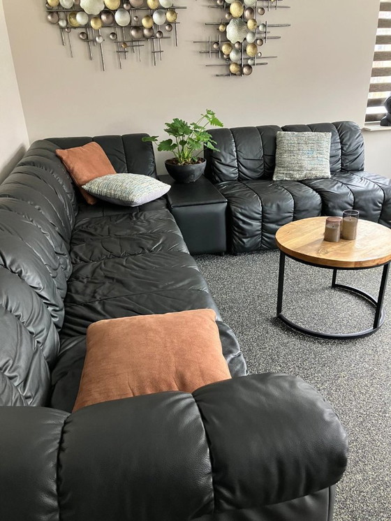 Image 1 of Beautiful genuine black leather modular sofa.