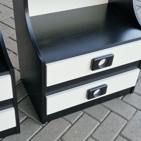 Set Vintage Space Age Nightstands 70s Nightstand Wall Cabinet – Metal, Wood (photo 4 of 14)