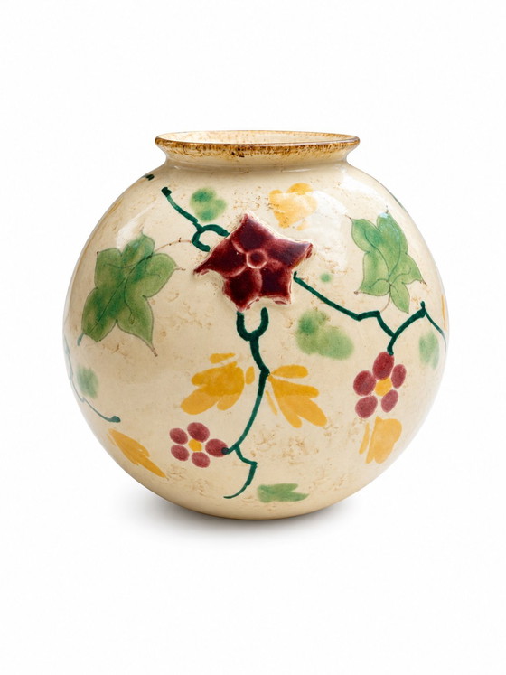 Image 1 of Rare Regina Gouda "Rozet" 1016 Vase - Barbotine Style - Signed Holland