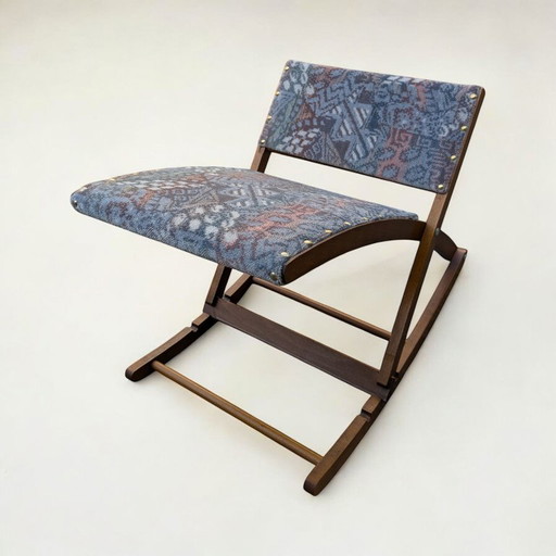 Poggiapiedi vintage degli anni '80 - poggiapiedi regolabile in altezza con rivestimento in tessuto fantasia