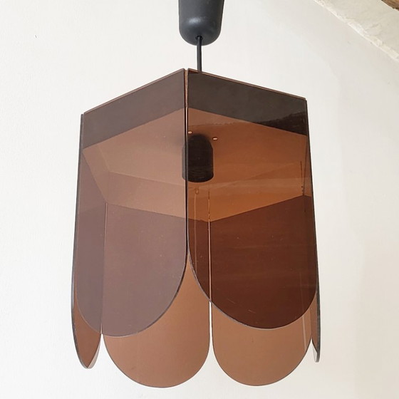 Image 1 of Vintage 1960s Pendant Light, Smoked Plexiglas & Chrome Steel, 60s Space Age