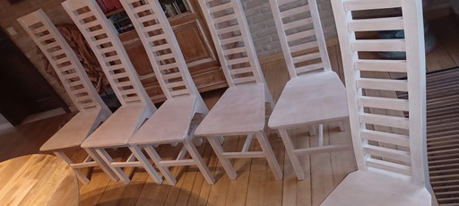 6 chaises design en teck huilé blanc