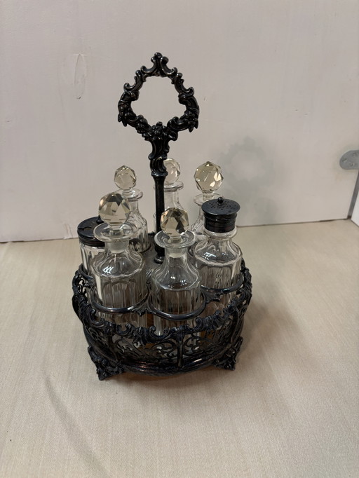 Set vintage victoriaans verzilverd olie en azijn