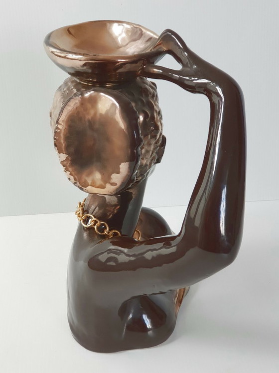 Image 1 of African Bust Trinket Tray 1950s Vintage Rockabilly Ceramic 50s Zazou