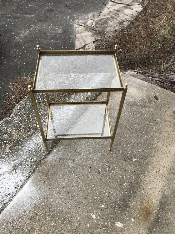 Hollywood Regency Style Brass and Glass Two-Tier Side Table, 1960s (photo 2 of 10)