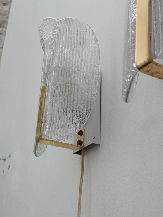 Image 1 of Een paar wandlampen van Carl Fagerlund voor Orrefors, jaren 70.