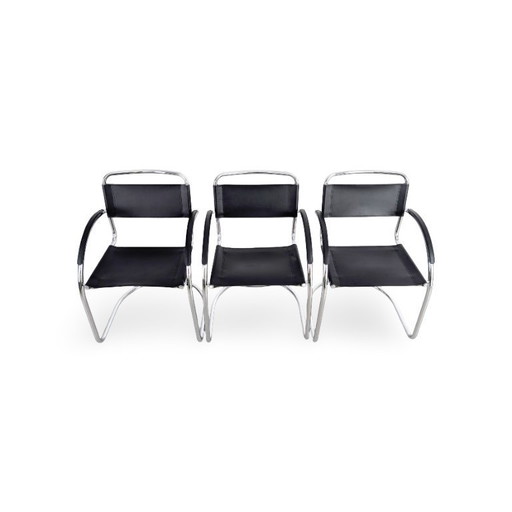 3er Set Bauhaus Freischwinger Midcentury Stuhl Italy Schwarz