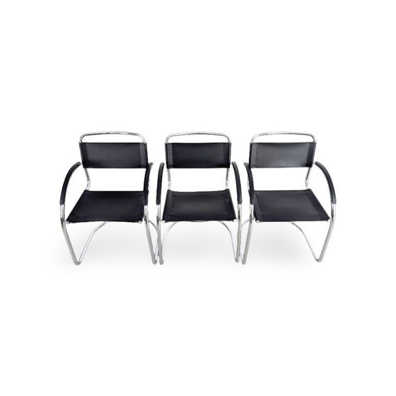 Image 1 of 3er Set Bauhaus Freischwinger Midcentury Stuhl Italy Schwarz