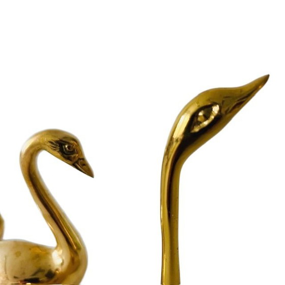 Image 1 of Set vintage de cygnes en laiton et cuivre