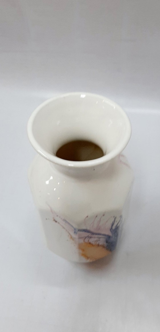 Image 1 of Vintage keramische achthoekige vaas