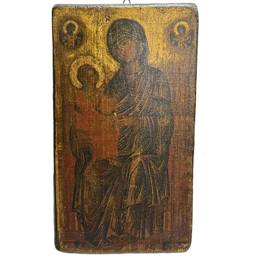 Antieke Russische icoon – Moeder Gods Hodegetria – 18e/19e Eeuw – H 29.5 x B 24 cm