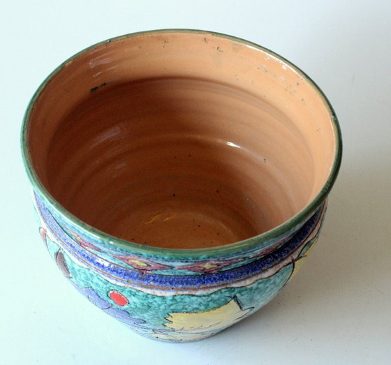 XL Handmade Ceramic Plant pot hand-painted, made in Italy, marked, Multi Color, Vintage (photo 5 of 11)