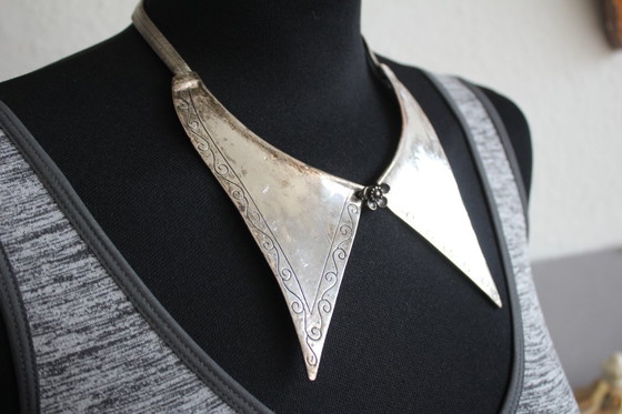 Image 1 of Antique collar necklace, handcrafted silver? Not hallmarked but signed.