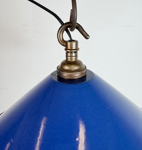 Image 1 of Lampada a sospensione industriale in smalto blu, anni '50