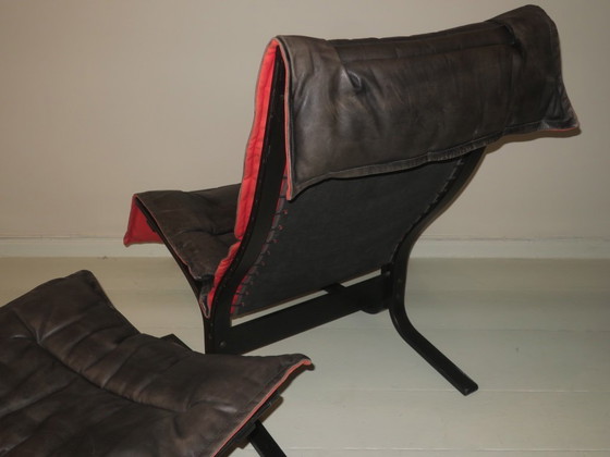 Image 1 of Westnofa Patinated Leather Lounge Chair with Footrest, Norway 1960s