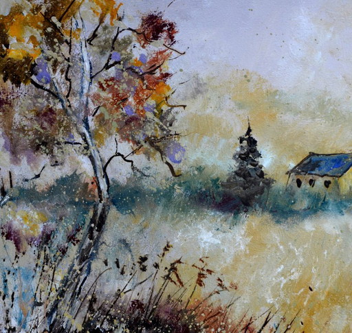 Unas pocas viviendas en un lugar tranquilo. – schilderijen tekeningen, Canvas (photo 2 of 5)