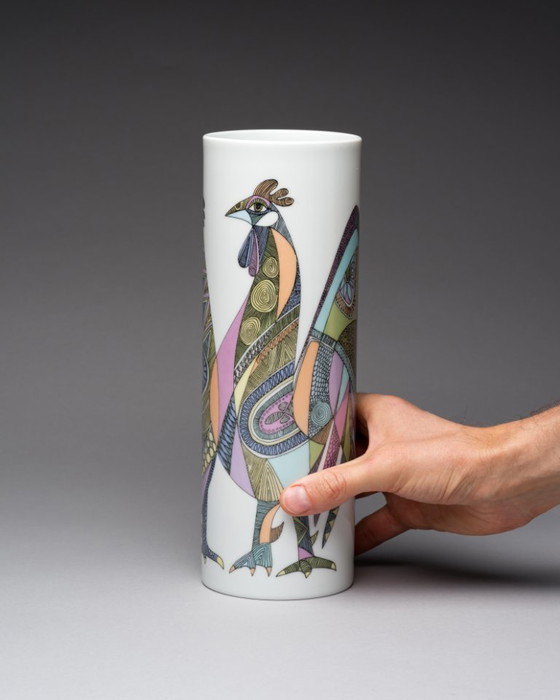 Image 1 of Rosenthal “Bulls” & “Roosters” Designer Vase Duo Cuno Fischer & Bjørn Wiinblad