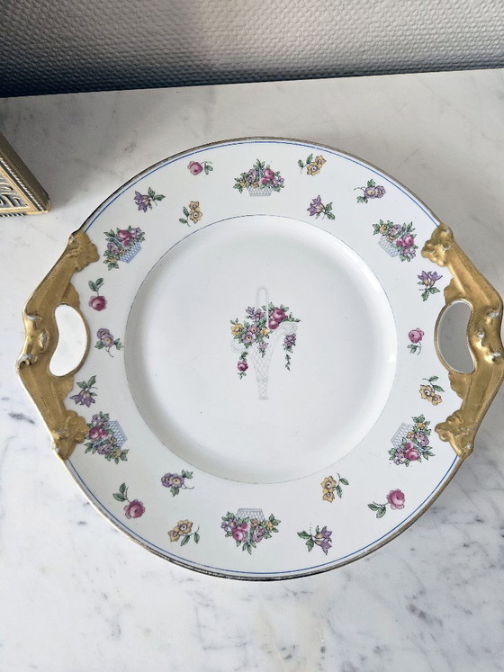 Image 1 of Lot prestige 4 assiettes Porcelaine de Limoges Bernardaud et Co et Emaux Bleu de Four décor fleurs