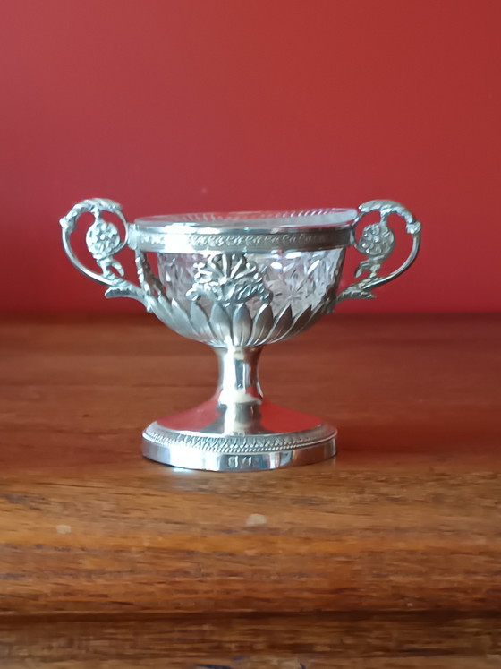 Copa antigua de plata (833) para sal/azúcar con cristal - Países Bajos, 1920 (Impecable) – Accesorios de mesa (photo 8 of 15)