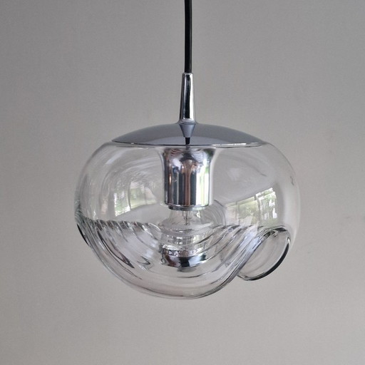 Vintage Space Age pendant lamp - Peill & Putzler "Wave" / "Futura" - 1970s Germany - Glass and Metal - Ø 22 cm. Space Age Design