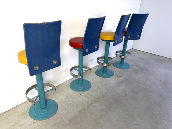 Vintage industrial bar stools, 1980s set of 4 – Barstools, Metal, Wood (photo 2 of 13)