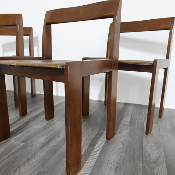 Image 1 of Eetkamerset met 4 houten stoelen uit de jaren 60, vintage modern design.