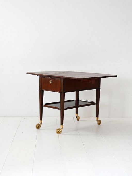 Desserte scandinave vintage en acajou des années 1940 avec détails en laiton