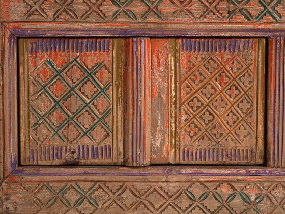 Antiker geschnitzter polychromer Unterschrank aus Tanne – Xinjiang, ca. 1900 – Sideboard (photo 13 of 39)