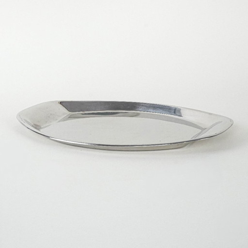 Vassoio ovale in metallo, design italiano, anni '80, produzione: Italia