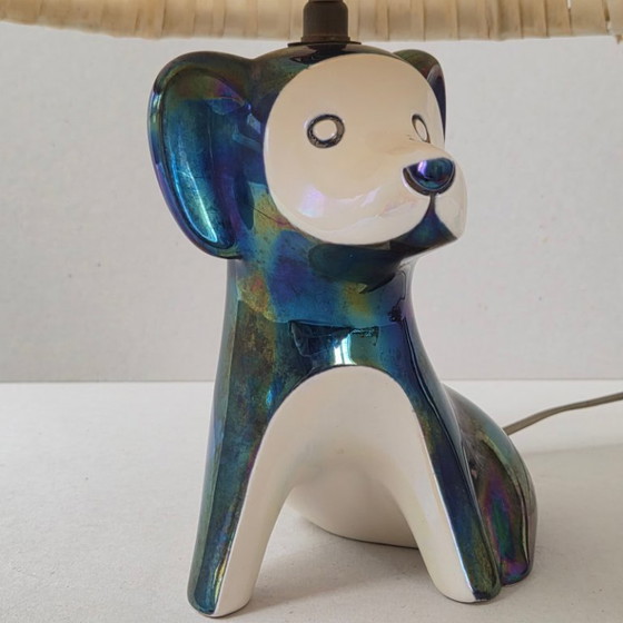 Image 1 of Vintage 1960s Iridescent Ceramic Dog Lamp by Maison Verceram