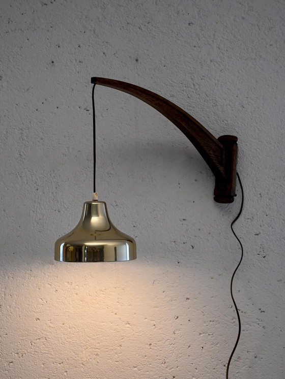 Image 1 of Vintage Scandinavian wall light with brass pendant lampshade
