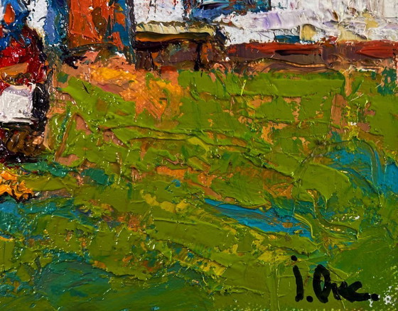 Image 1 of Original Oil Painting Summer Village Landscape Warm of wings and rustic silence