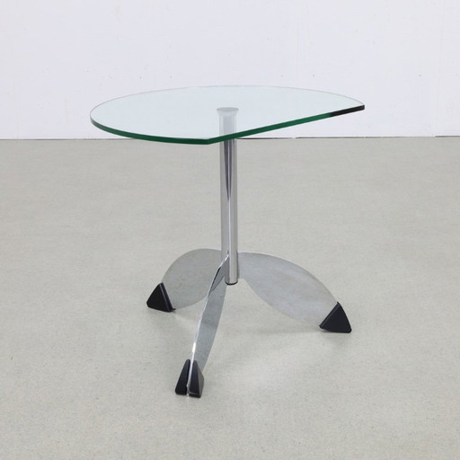 Table d'appoint postmoderne en métal et verre, années 1980