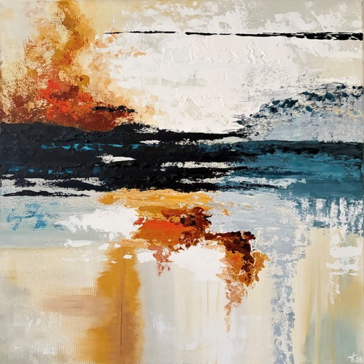 Birch III – Abstract painting inspired by birch bark | Acrylic on canvas | 60x60 cm