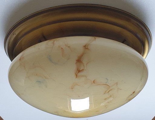 Lámpara de techo Art Déco grande de cristal opalino (33 cm).