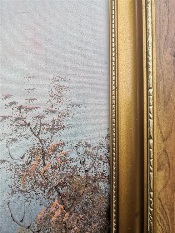 Image 1 of Vintage oil on canvas by Irène Cafieri - "Riverbank in Autumn" (44 x 54 cm)