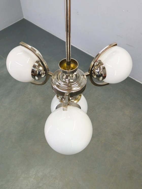 Image 1 of Lampadario Art Déco in nichel e vetro, anni '30