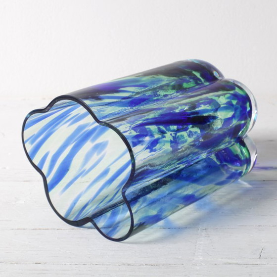 Vaso in Vetro Scandinavo Vintage Pauline Cloud / Blu e Verde / Rune Strand per Sea Glasbruk / Svezia / Anni (photo 4 of 12)