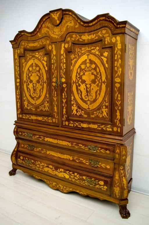 20th Century Dutch Trumeau Walnut with Maple Wood Inlays, Netherlands, 1950