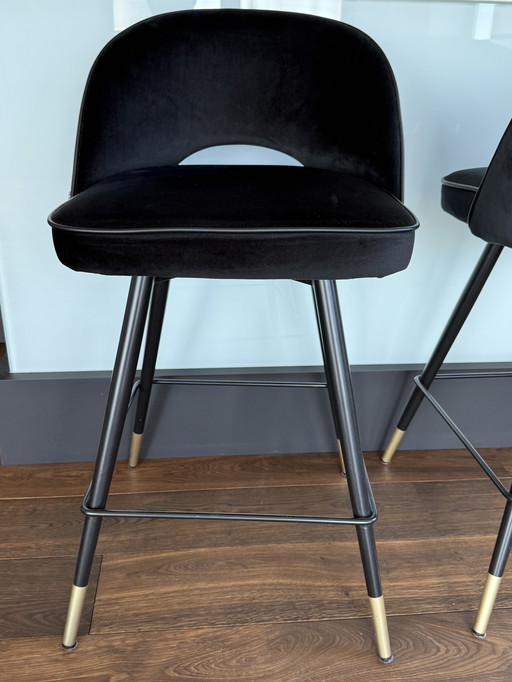 4x Eichholtz Counter Stool Cliff Roche Black Velvet
