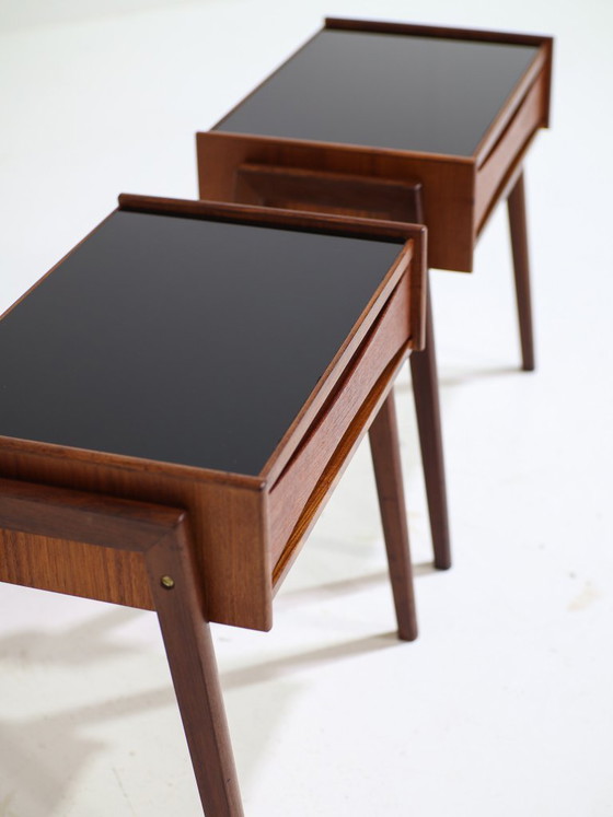 Image 1 of Set di comodini Arne Vodder in teak vetro nero danese vintage