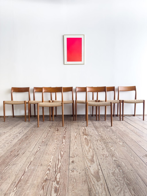 Mid - Century Teak Dining Chairs # 77 by Niels O. Møller, J. L. Moller, Set of 8