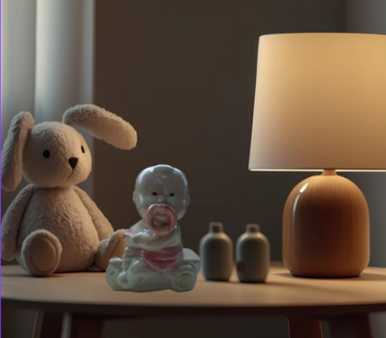 Image 1 of Lüsterware-Figur aus der Mitte des 20. Jahrhunderts – Baby auf Dreirad – Davis & Freeman (Japan/USA)